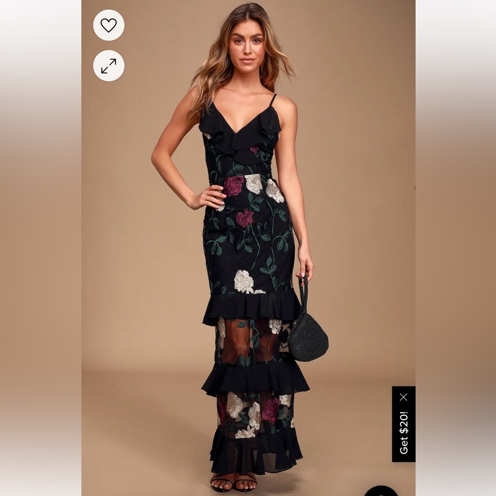 Lulus True to Heart Black Floral Embroidered Maxi Dress